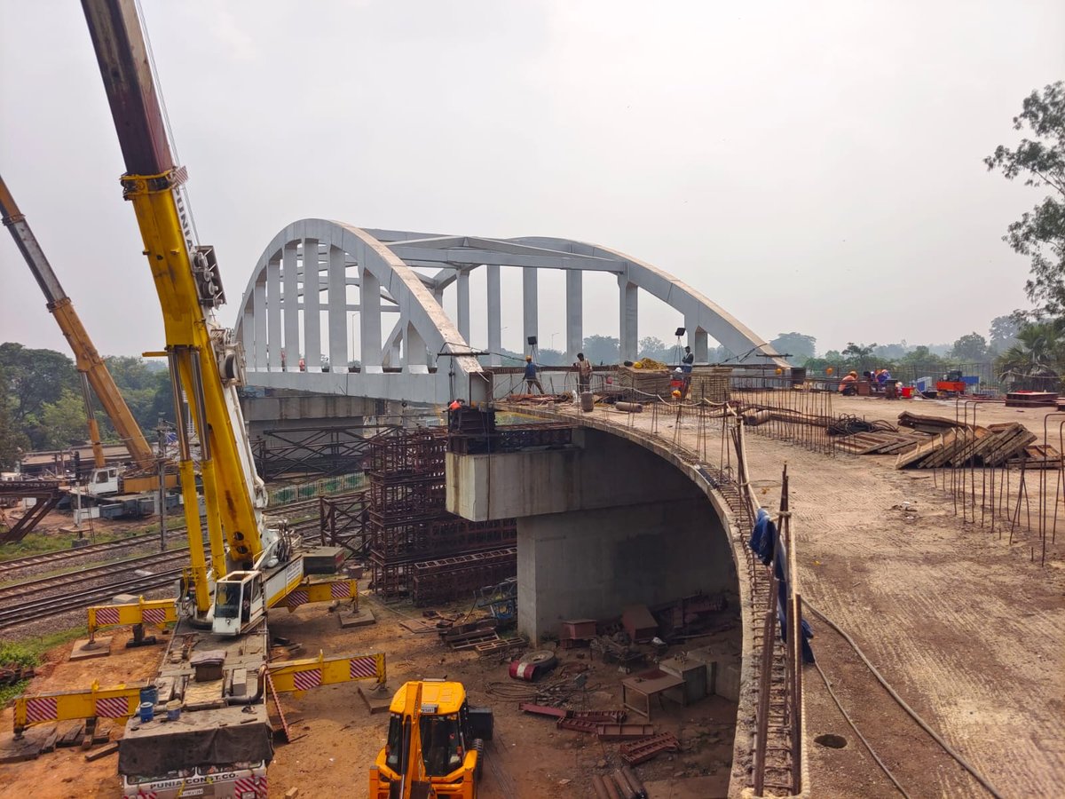 Bishnupur ROB — Bow string girder with viaduct approach and crane