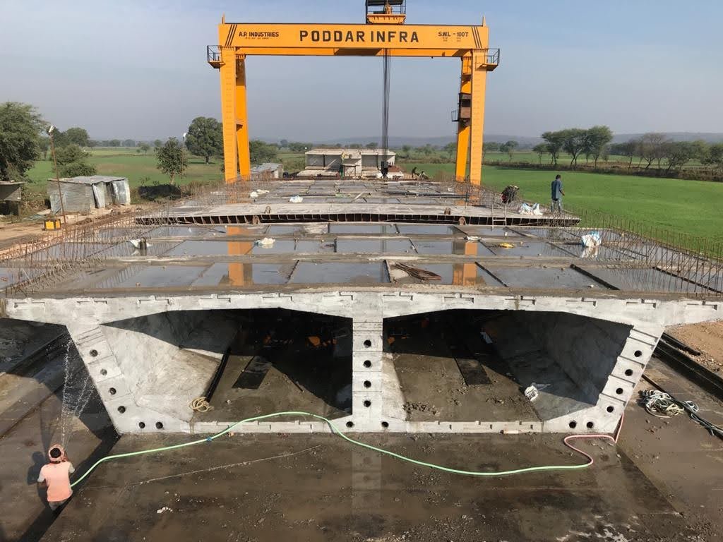 Parwan Bridge — PSC box girder cross-section with Poddar Infra gantry