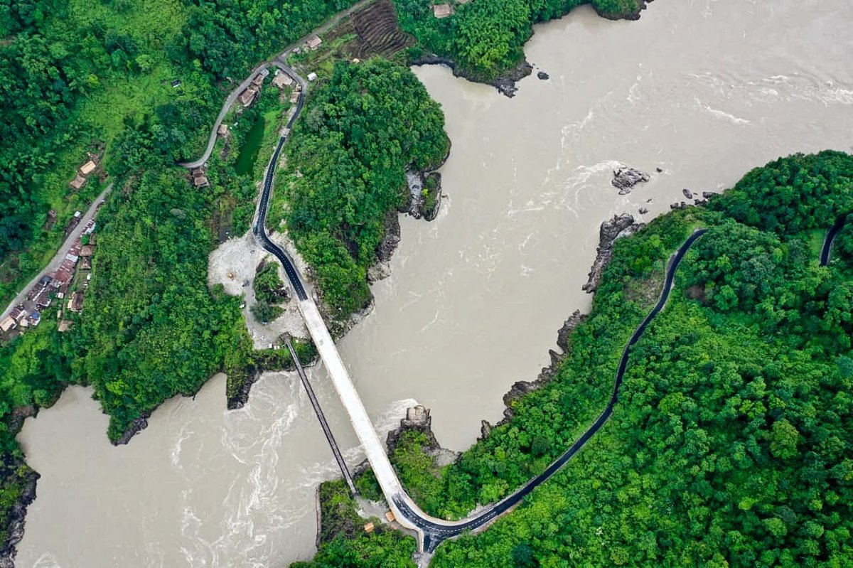 Siang Bridge — Aerial drone view